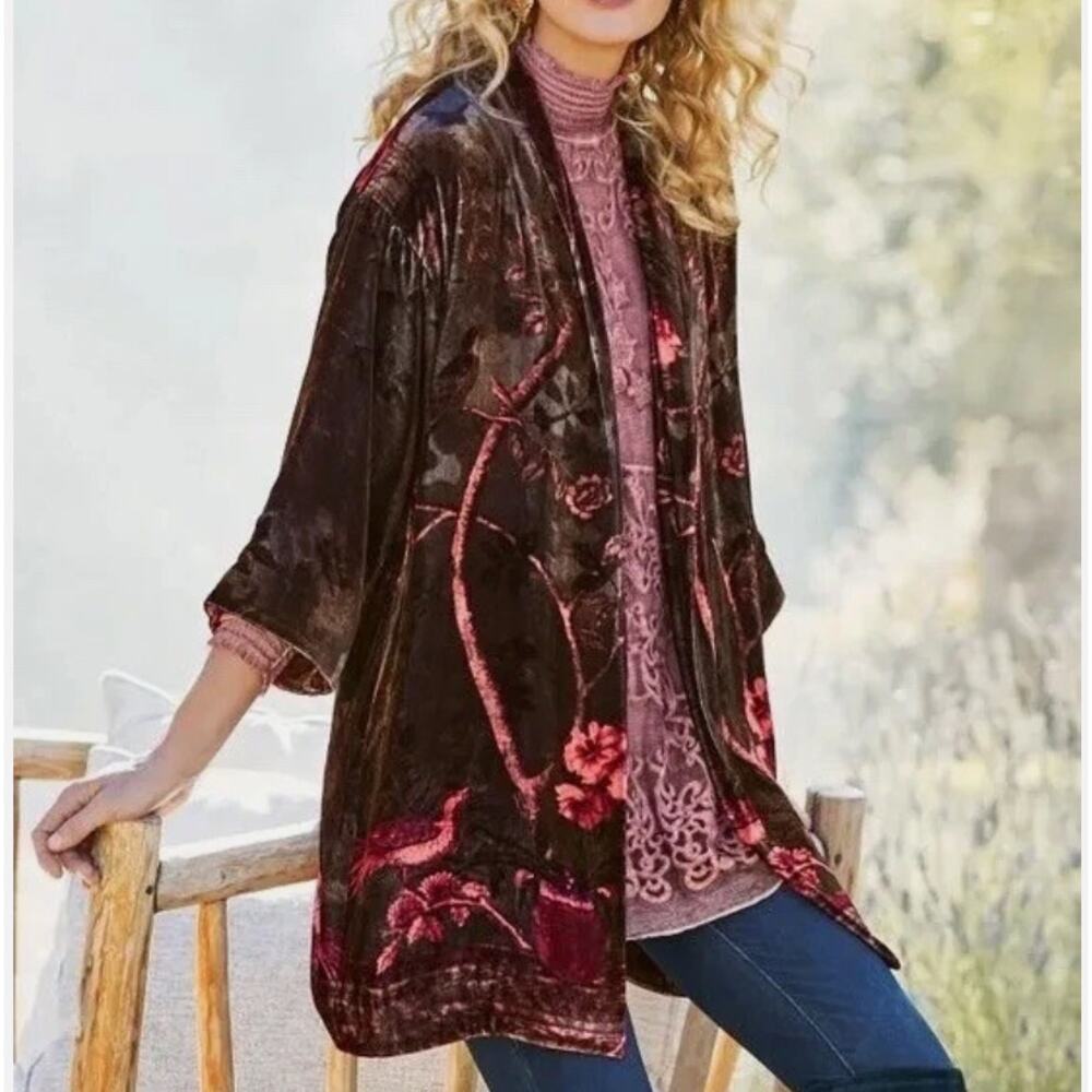 Soft Surroundings Silk Blend Velvet Cardigan - L